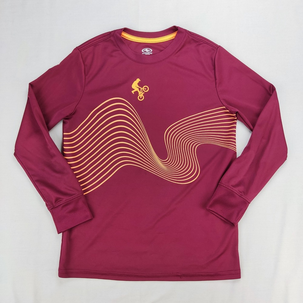 Athletic Works Shirt Boys M 8 Burgundy Biker Graphic Long Sleeve Active Tee
